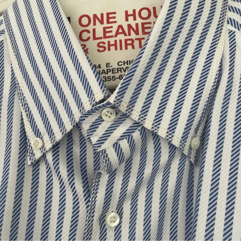Zilli Men’s Dress Shirt size 46 Button Down Collar Blue and White - Picture 2 of 6